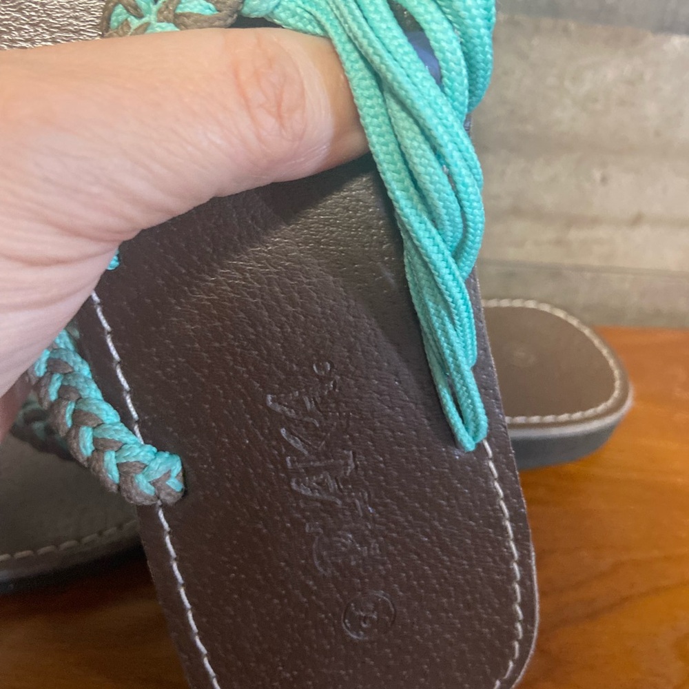 Plaka size 8 Women's Braided Aqua Rope Sandals with Brown Footbed - Picture 4 of 4